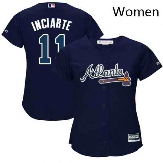 Womens Majestic Atlanta Braves 11 Ender Inciarte Replica Blue Alternate Road Cool Base MLB Jersey